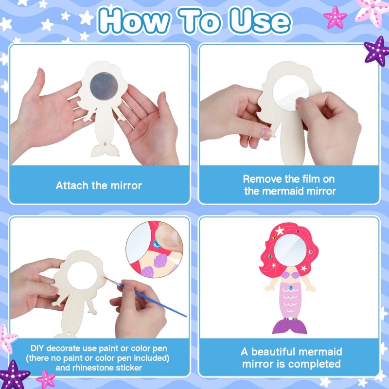 12PCS Mermaid Wooden Mirror Ha - đánh giá và giá Home Improvement Kids